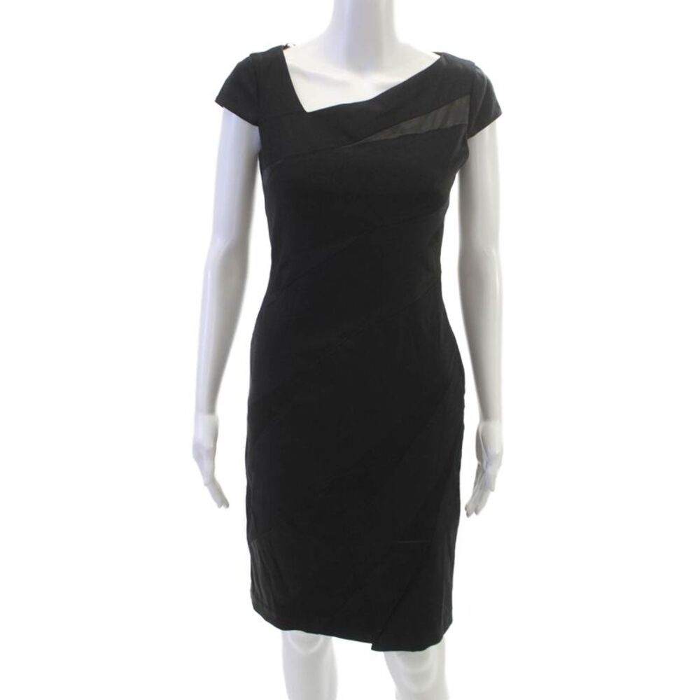 Jax Womens Black Asymmetrical Sheath Dress Short Sleeve Knee Length Size 4